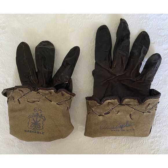 Leather Gloves Vintage Glovers Guild Brown Size 6.5 Made in USA - Picture 6 of 11
